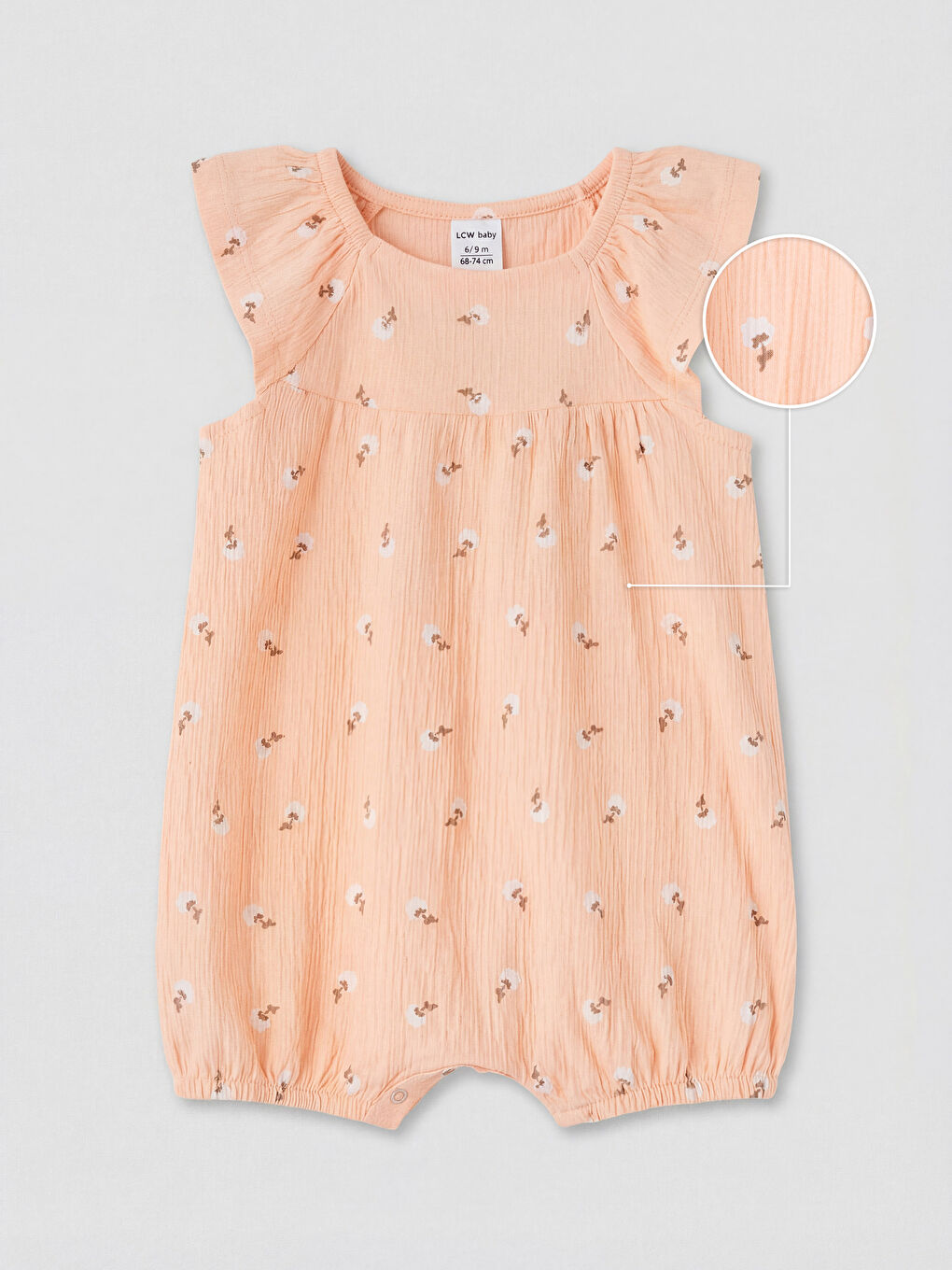 Ekru Bisiklet Yaka Çiçek Baskılı Kız Bebek Tulum