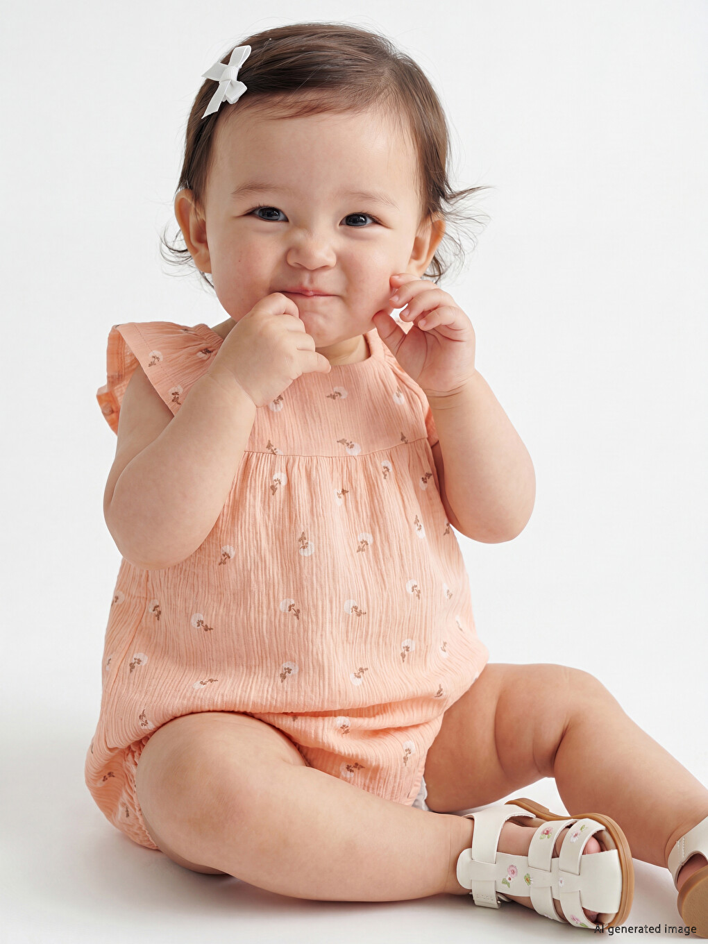 Crew Neck Flower Printed Baby Girls' Jumpsuit