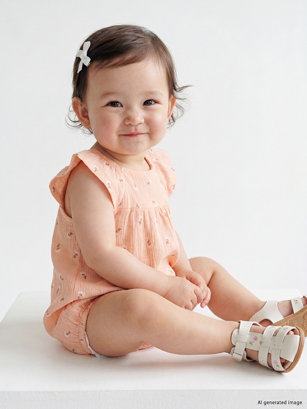 Crew Neck Flower Printed Baby Girls' Jumpsuit-1