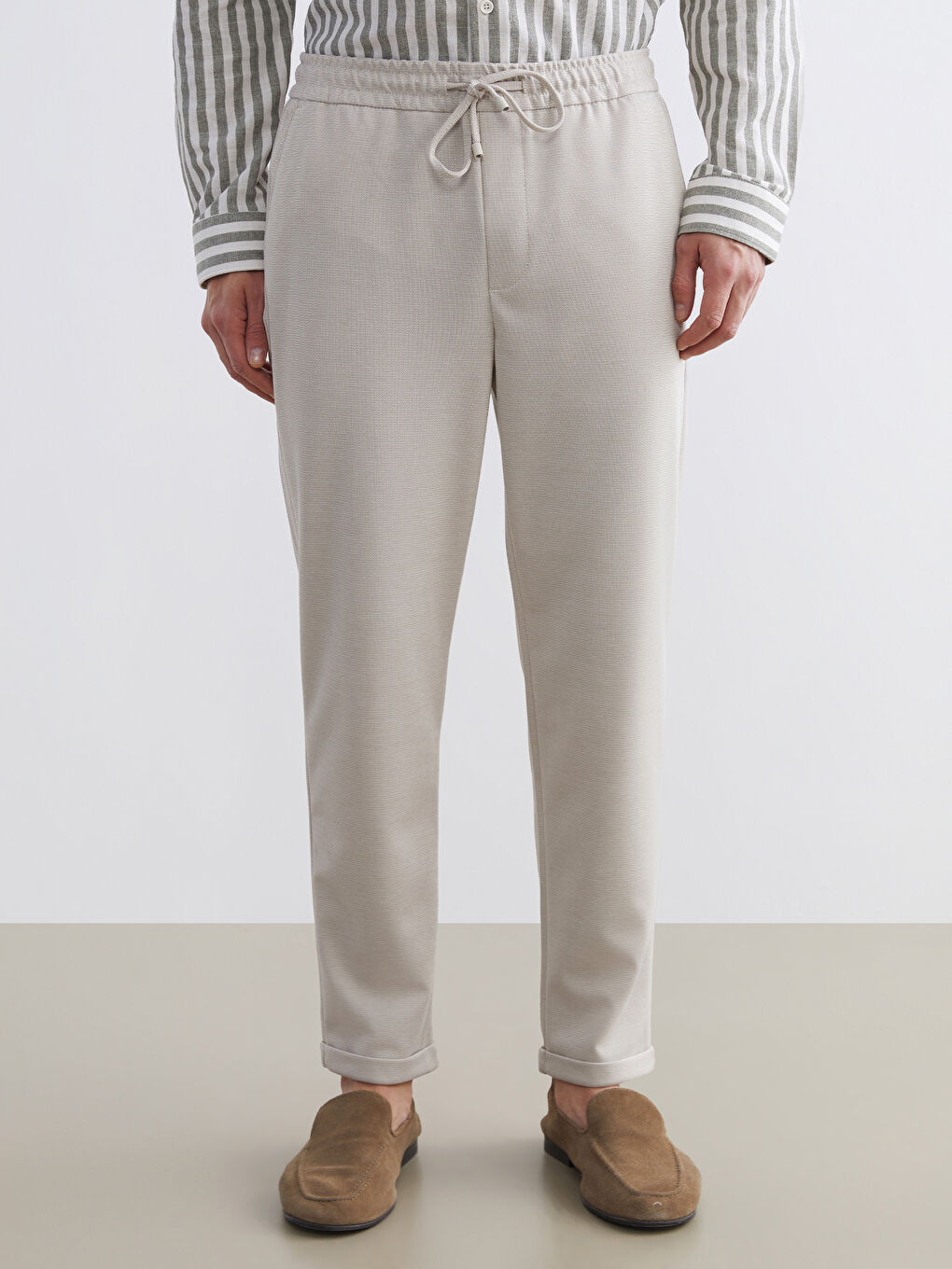 Bej Standart Kalıp Erkek Pantolon-1