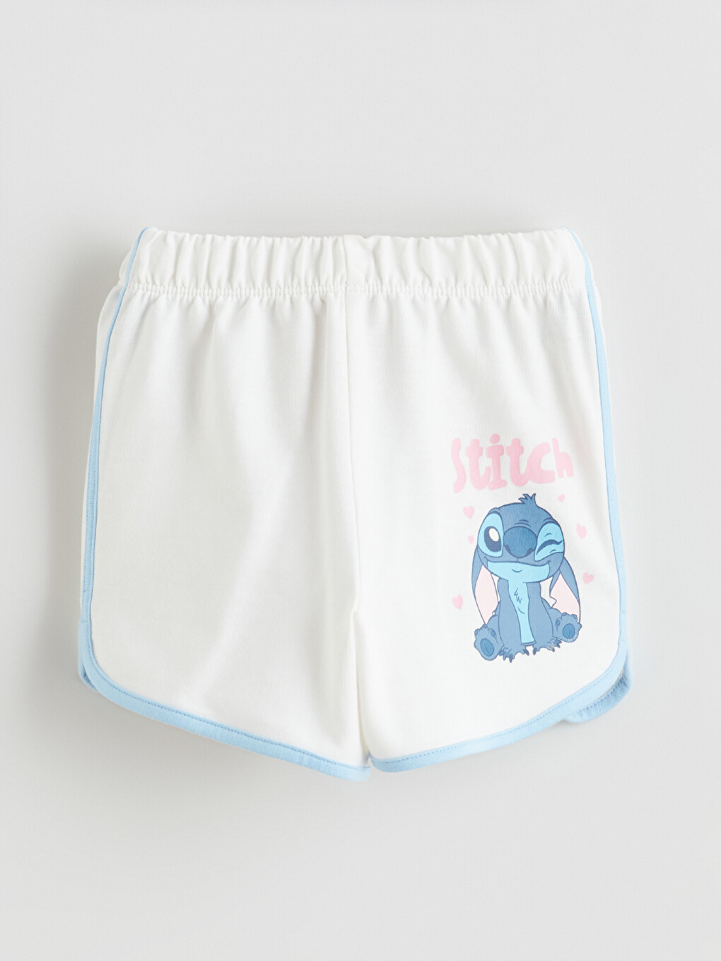 Beyaz Stitch Baskılı Kız Çocuk Şort