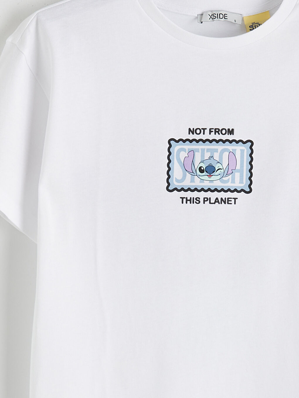 дөңгелек жағалы ститч принтті әйелдер футболкасы-6