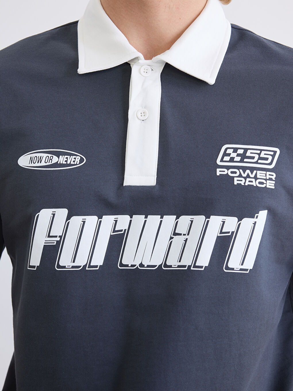 Antrasit Polo Yaka Baskılı Erkek Tişört-2