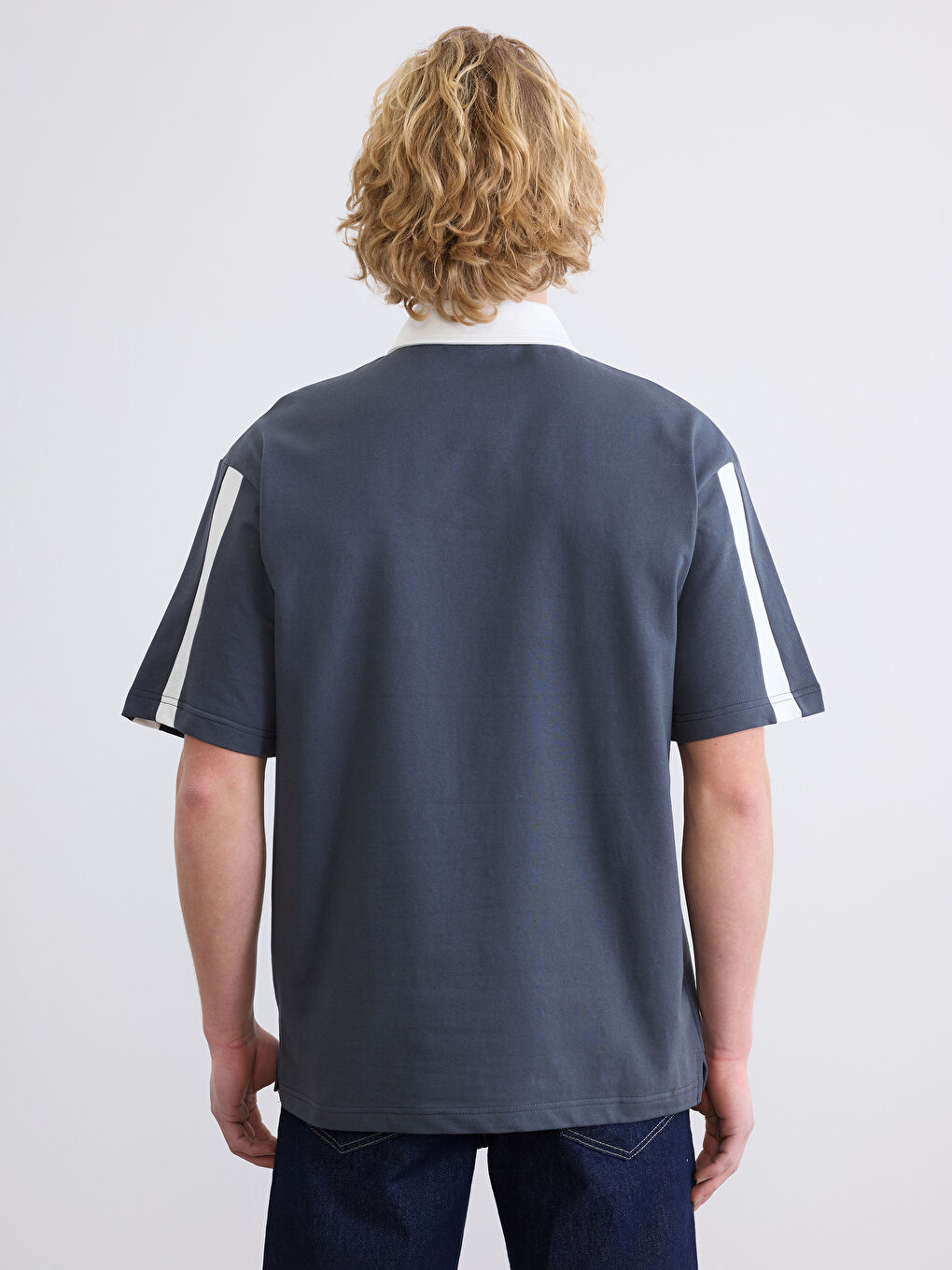 Antrasit Polo Yaka Baskılı Erkek Tişört-3