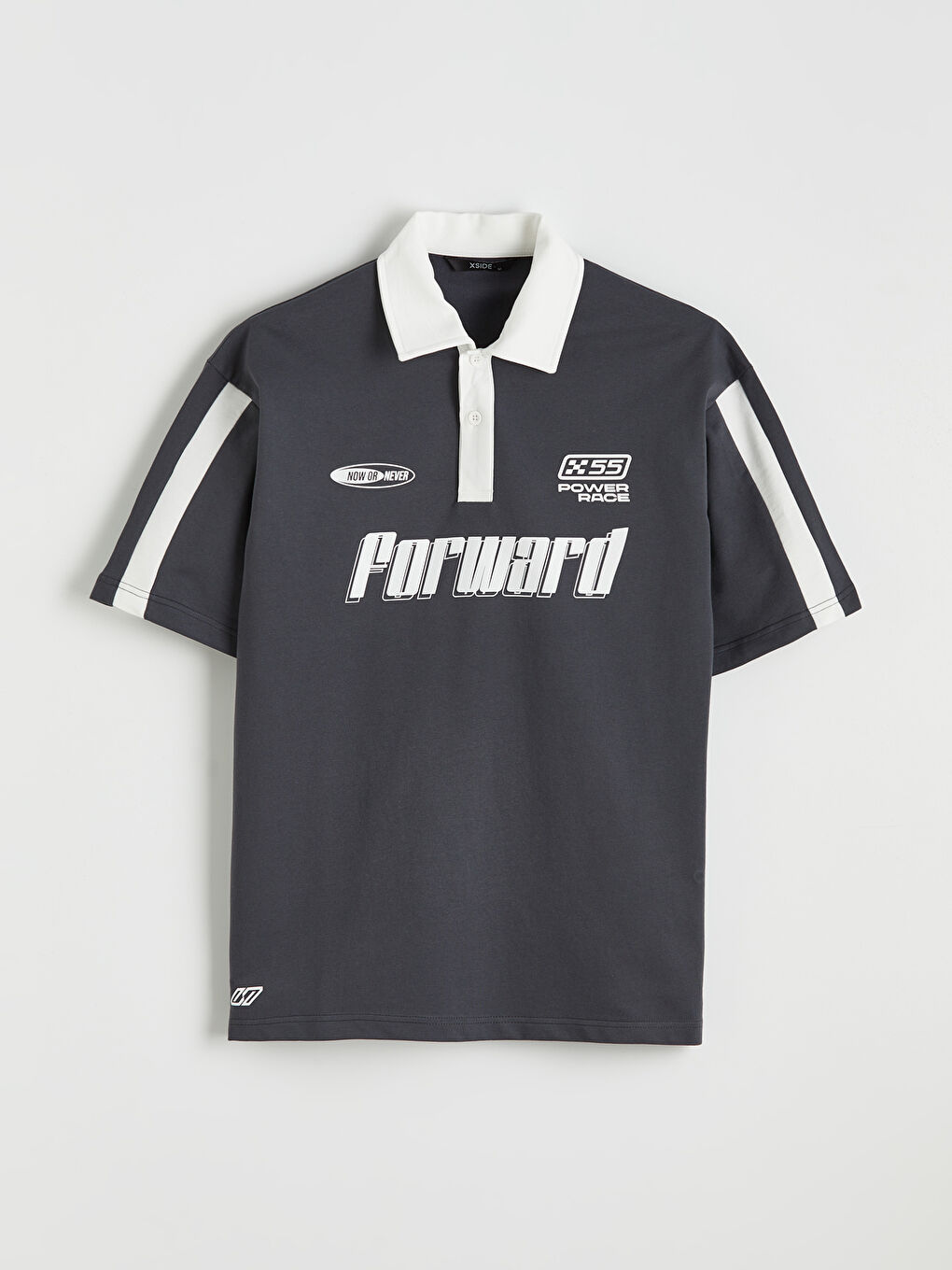 Antrasit Polo Yaka Baskılı Erkek Tişört-4