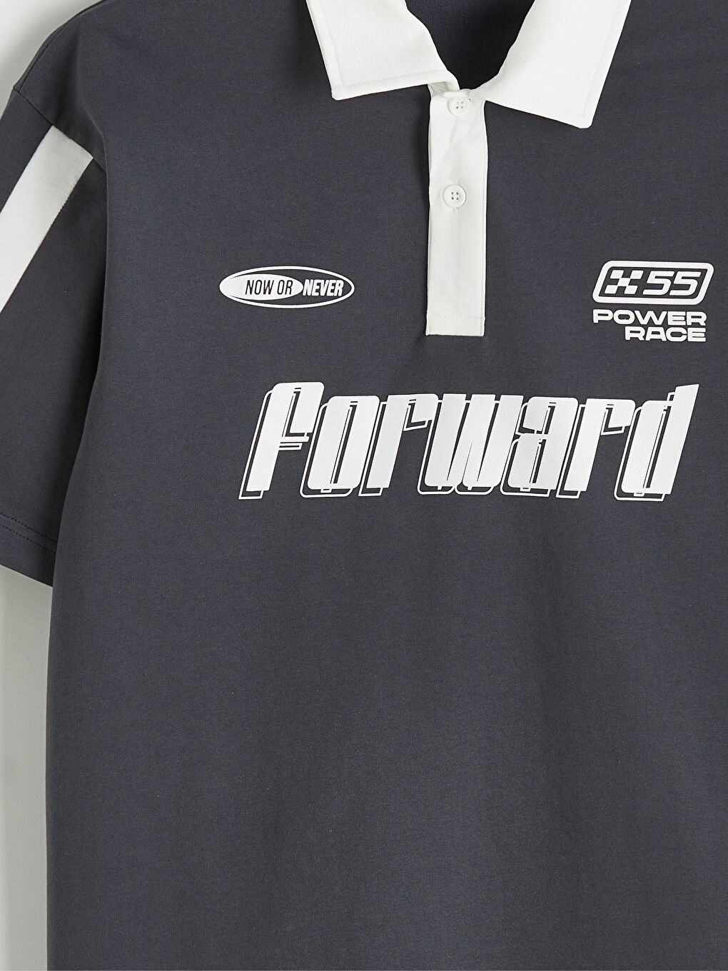 Antrasit Polo Yaka Baskılı Erkek Tişört-5