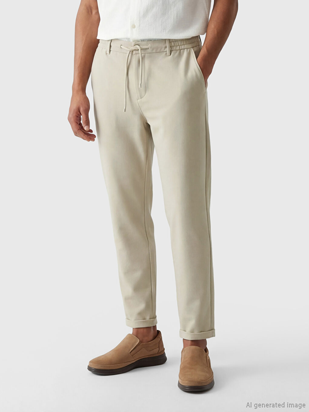 Bej Slim Fit Erkek Pantolon-1