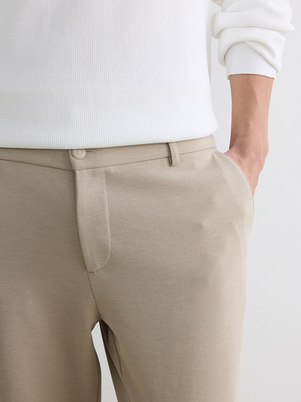 Bej Standart Kalıp Erkek Pantolon-3