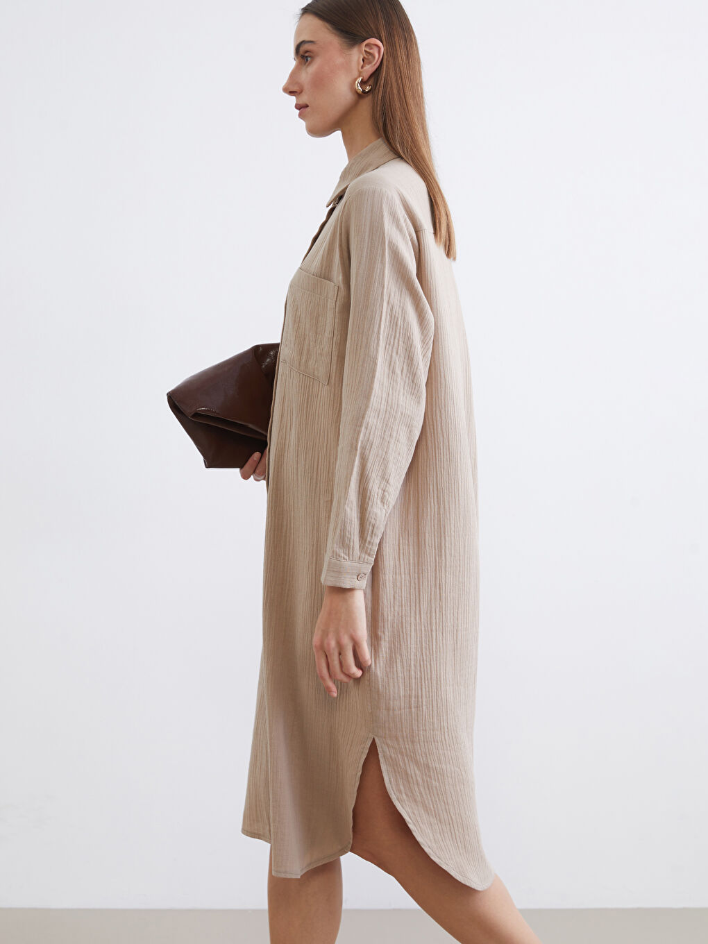 Textured Slit Shirt Dress