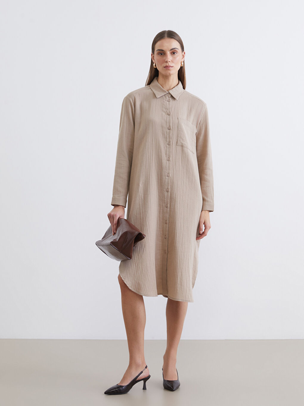 Textured Slit Shirt Dress-1