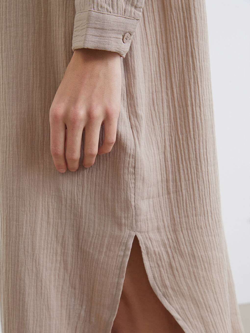 Textured Slit Shirt Dress-2