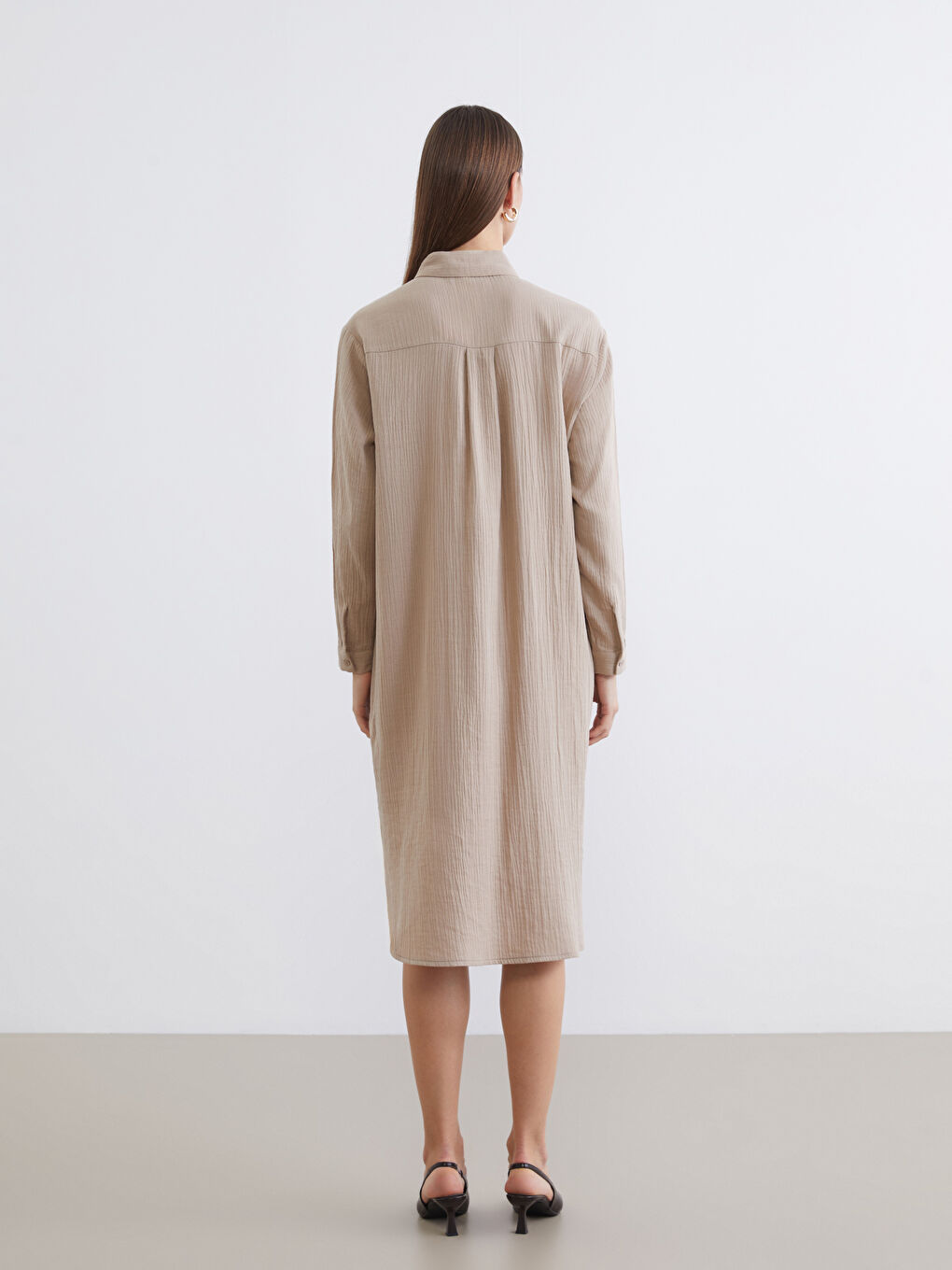 Textured Slit Shirt Dress-3