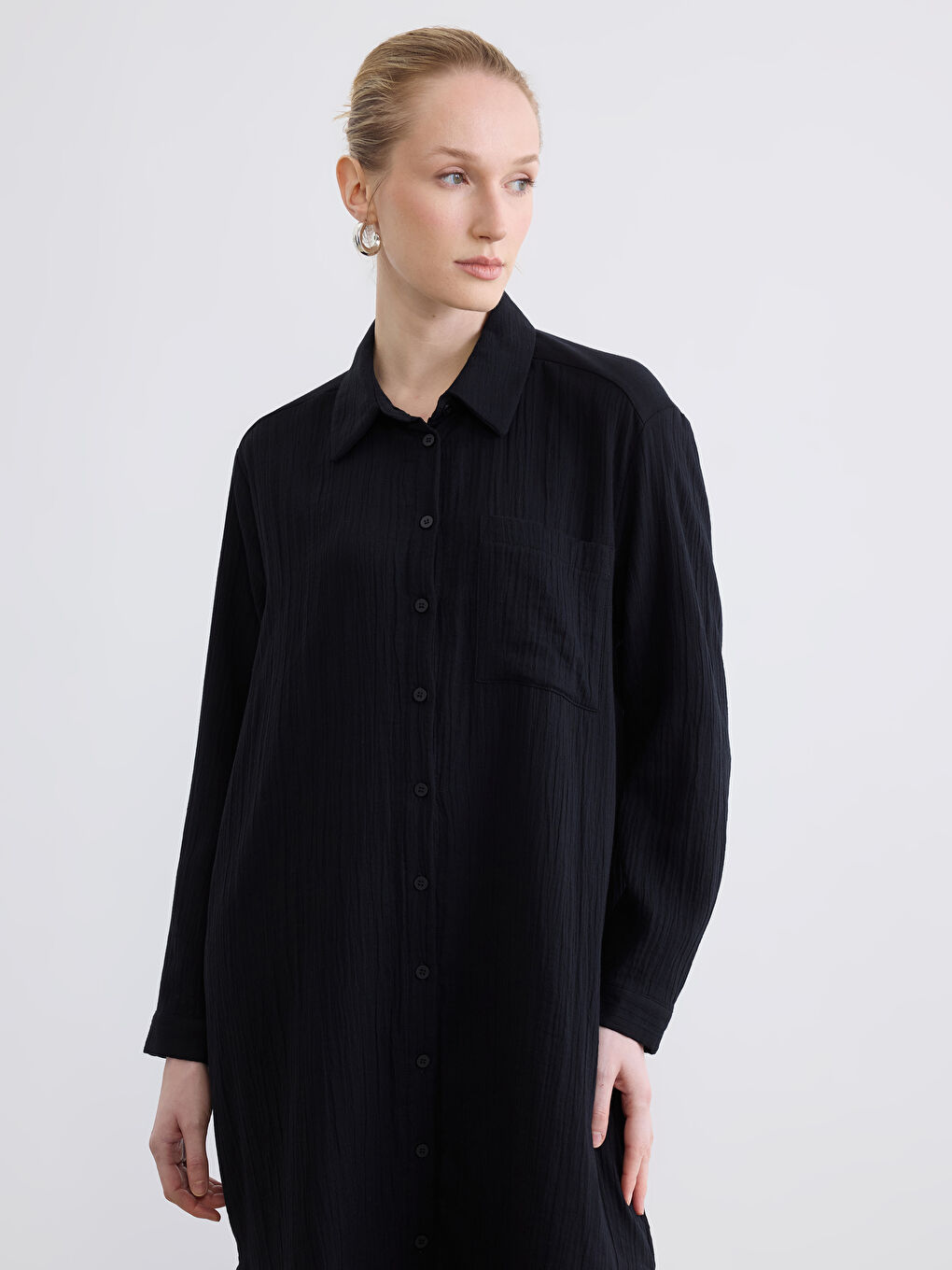 Textured Slit Shirt Dress