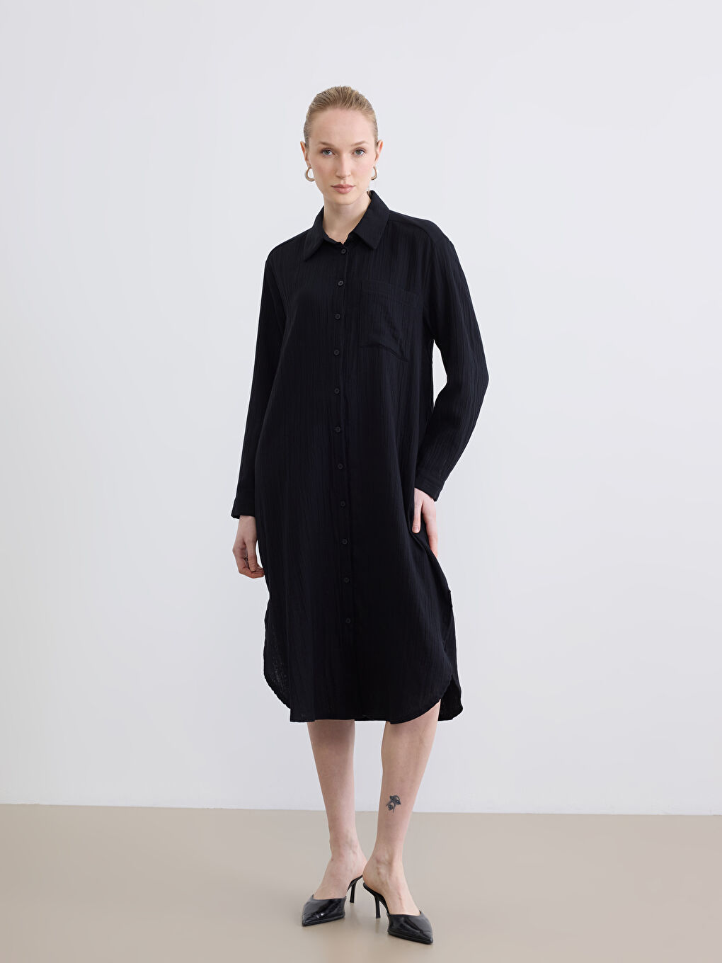 Textured Slit Shirt Dress-1