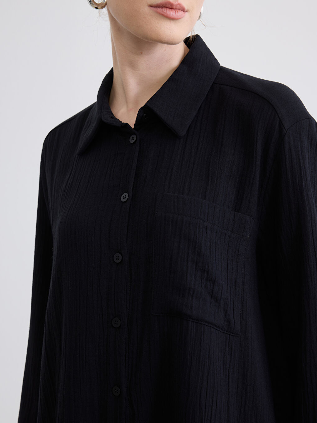 Textured Slit Shirt Dress-2