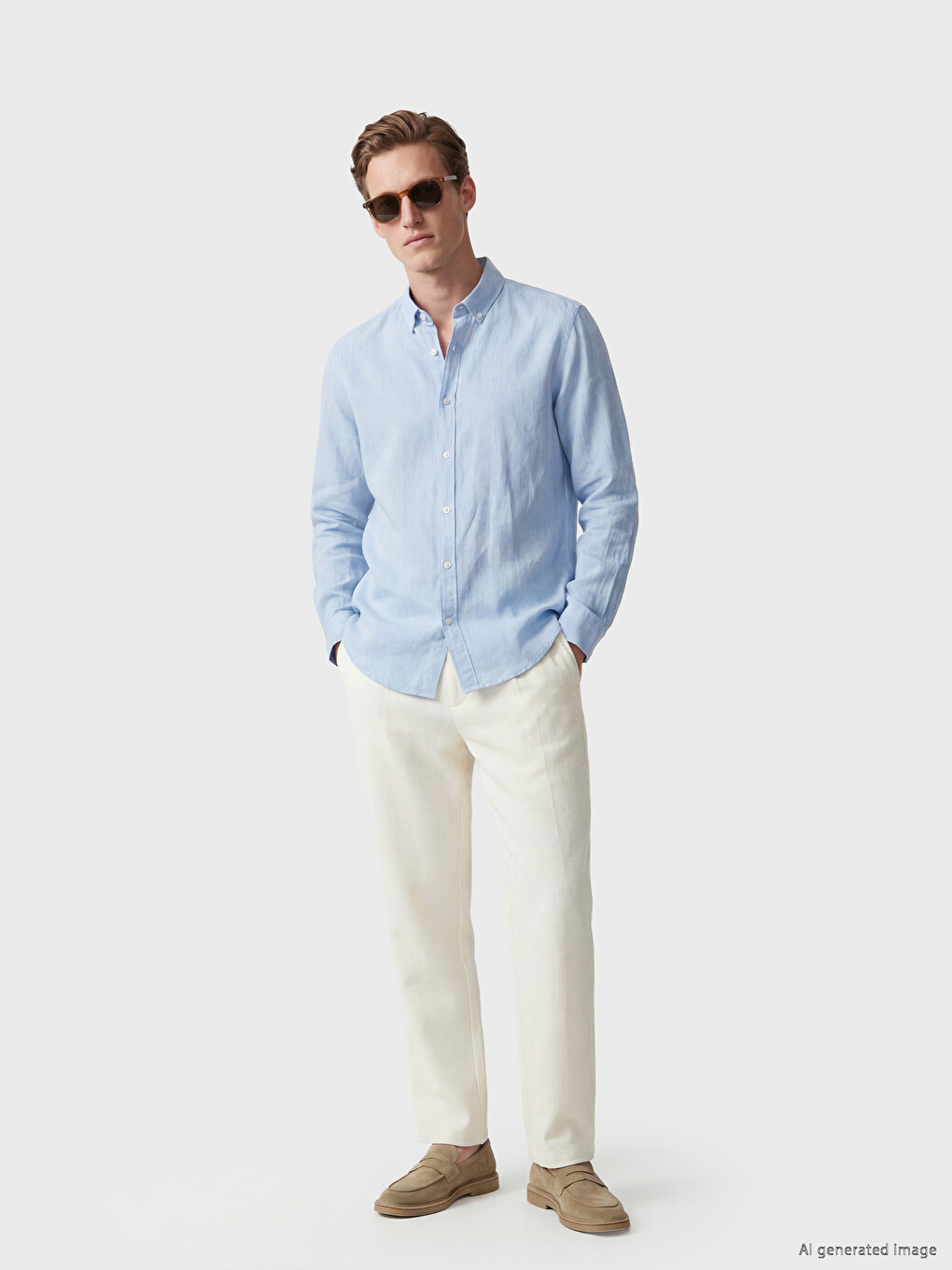 Standard Fit Pleated Men's Linen-Look Trousers