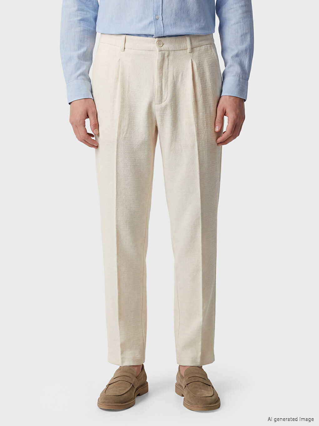 Standard Fit Pleated Men's Linen-Look Trousers-1