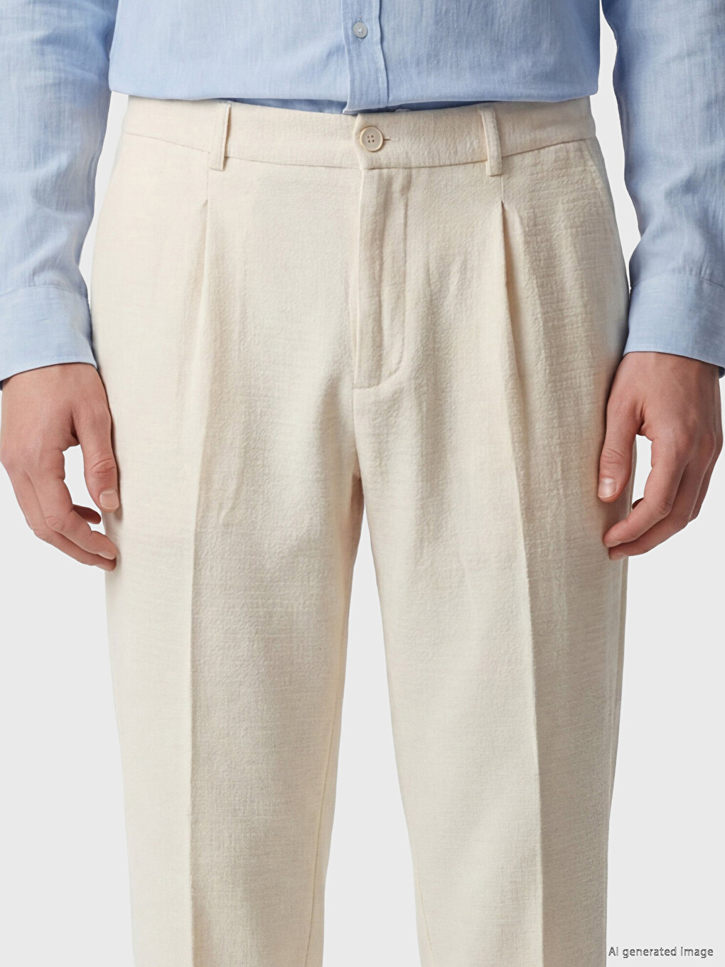 Standard Fit Pleated Men's Linen-Look Trousers-2