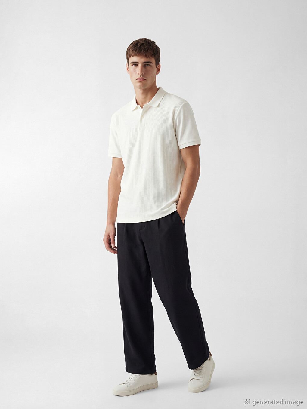 Regular Fit Pleated Men's Linen-Look Trousers