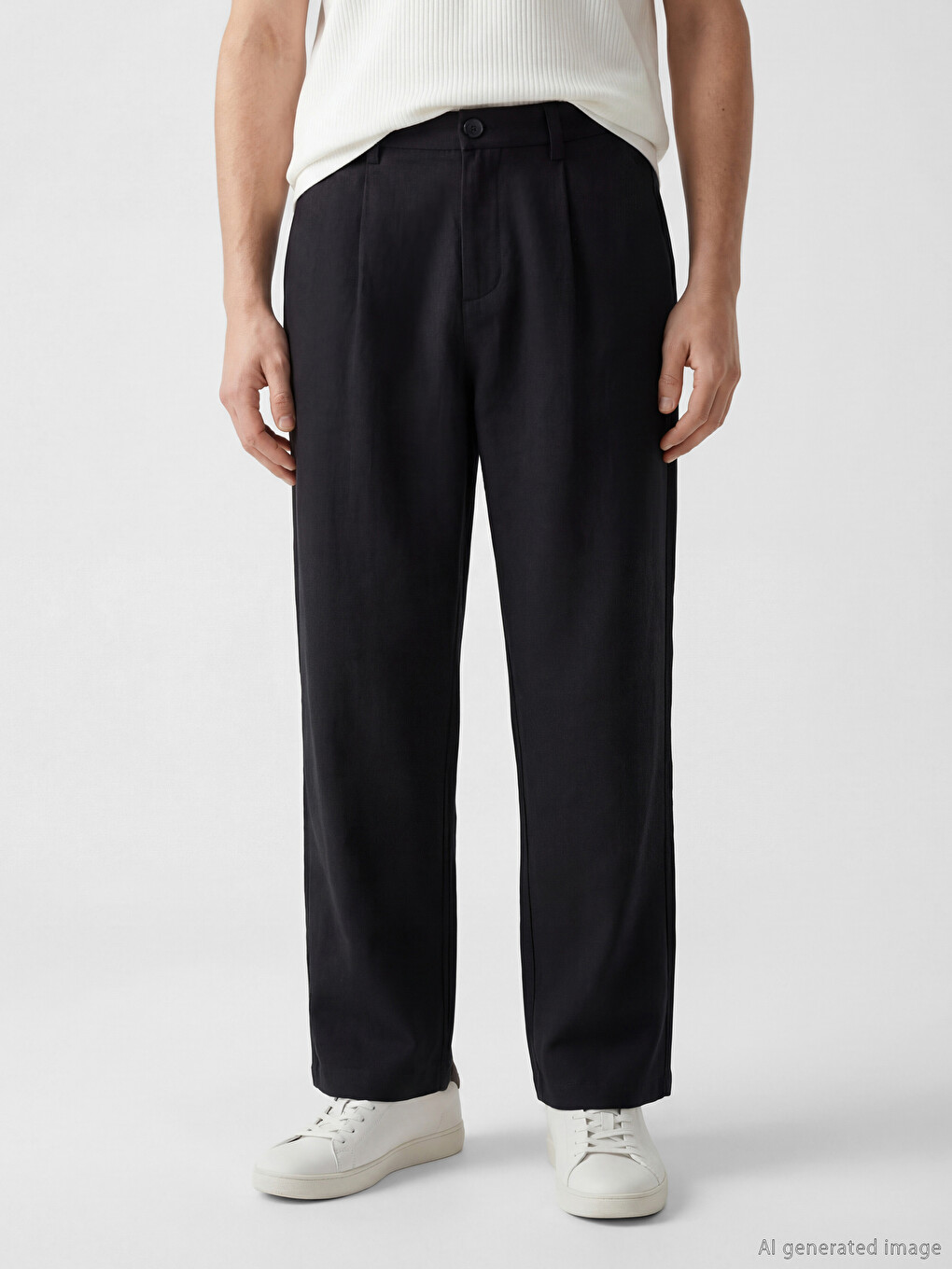Regular Fit Pleated Men's Linen-Look Trousers-1