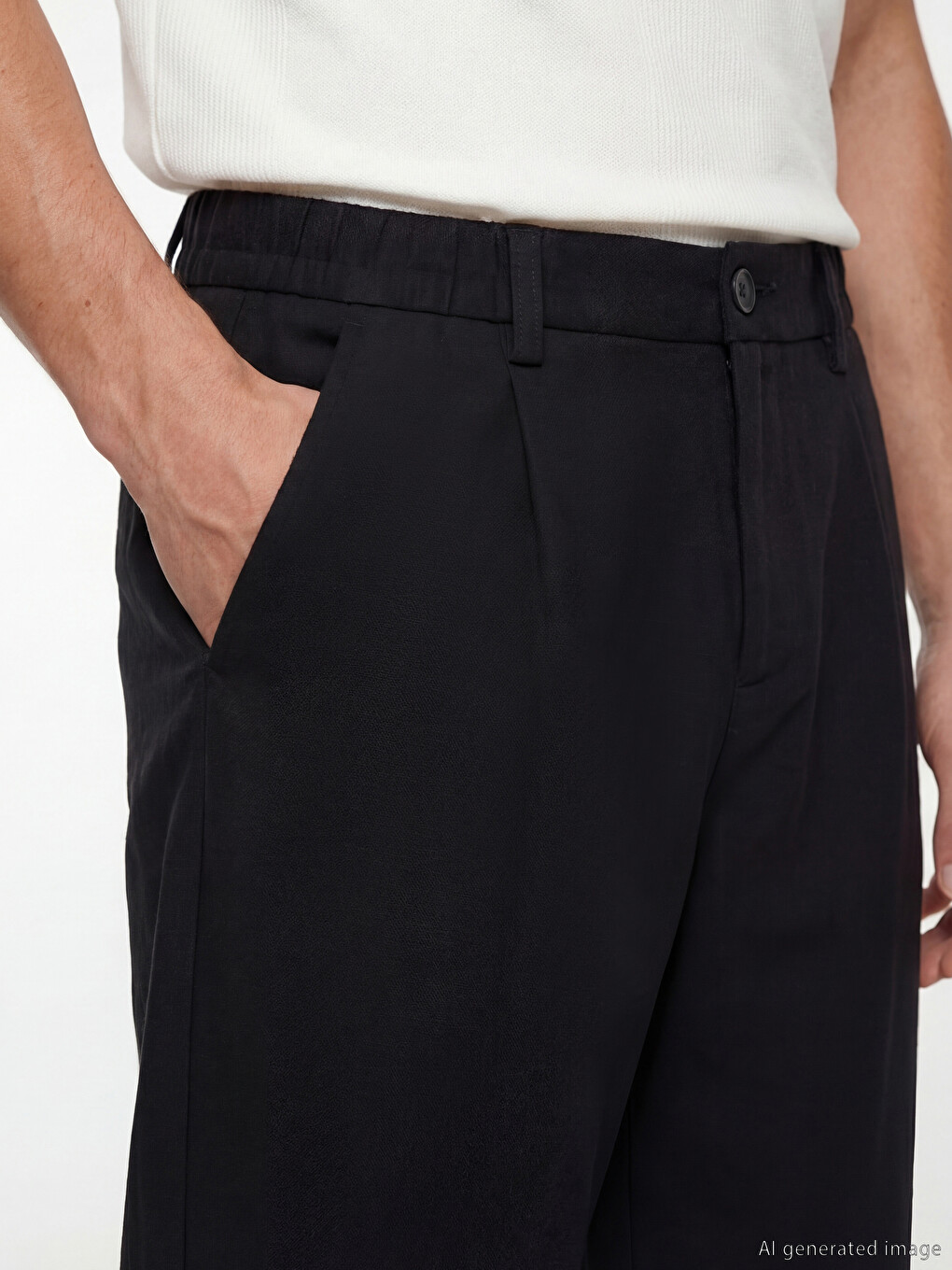 Regular Fit Pleated Men's Linen-Look Trousers-2