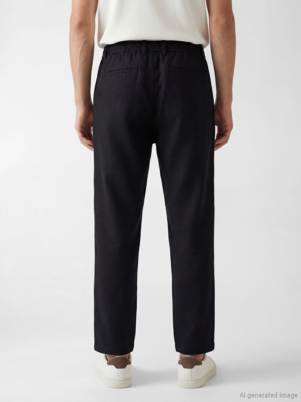 Regular Fit Pleated Men's Linen-Look Trousers-3