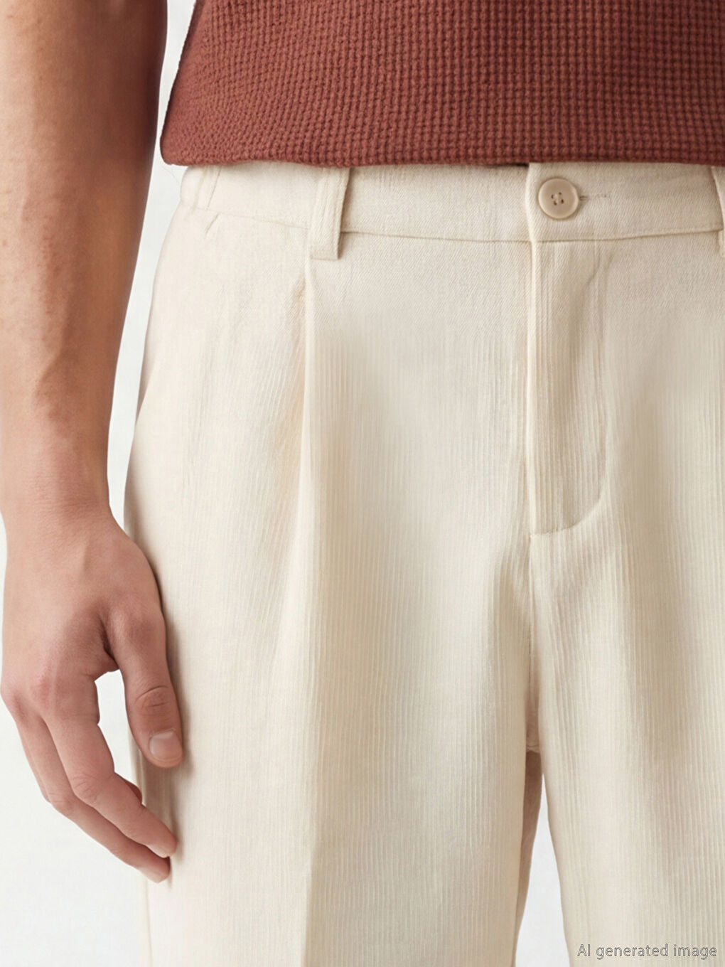 Regular Fit Pleated Men's Linen-Look Trousers-1