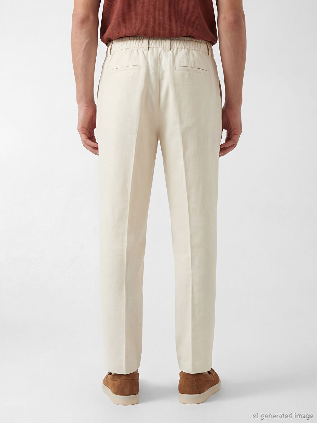 Regular Fit Pleated Men's Linen-Look Trousers-2