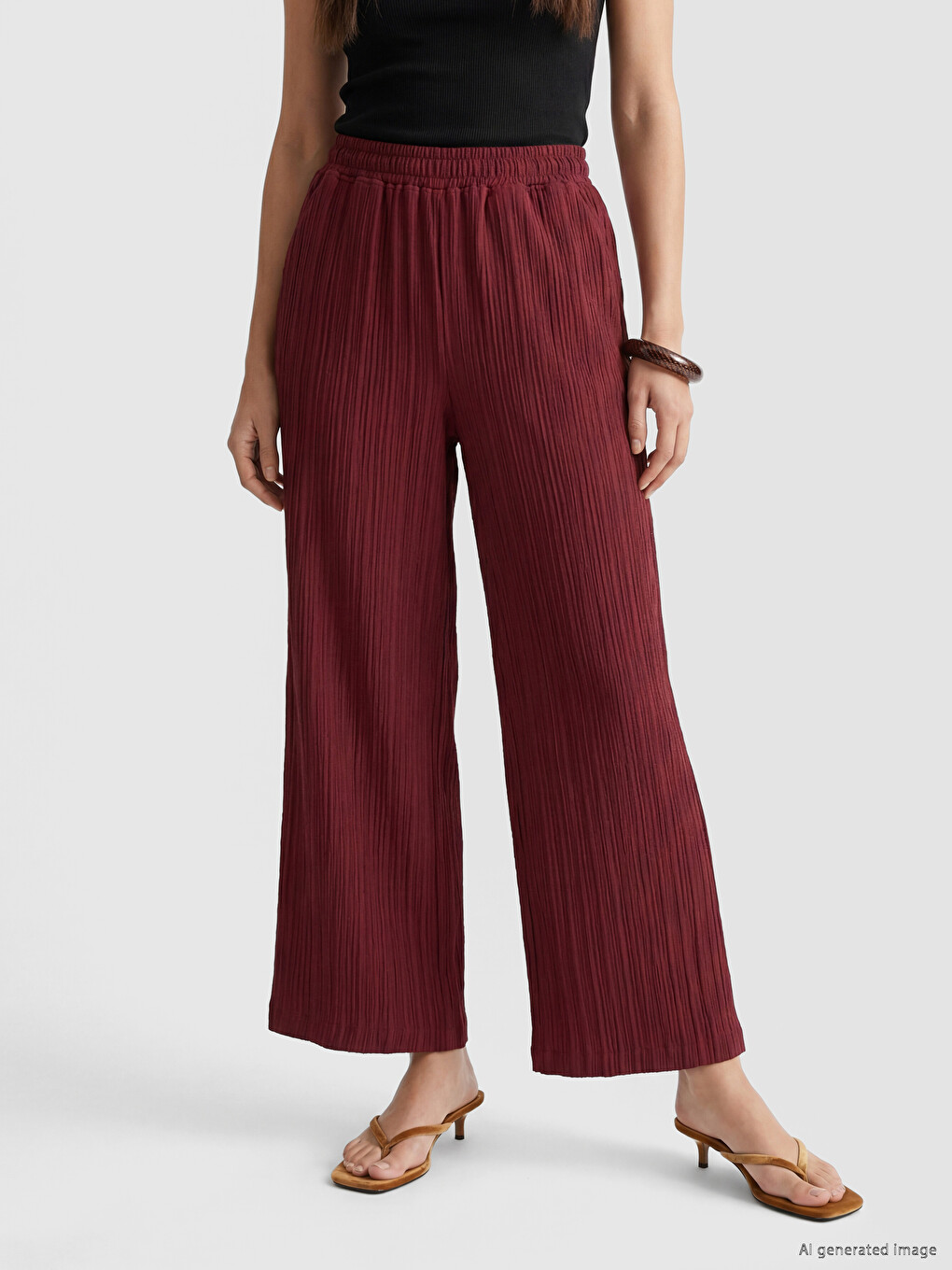 Elastic Waist Textured Women's Trousers-1