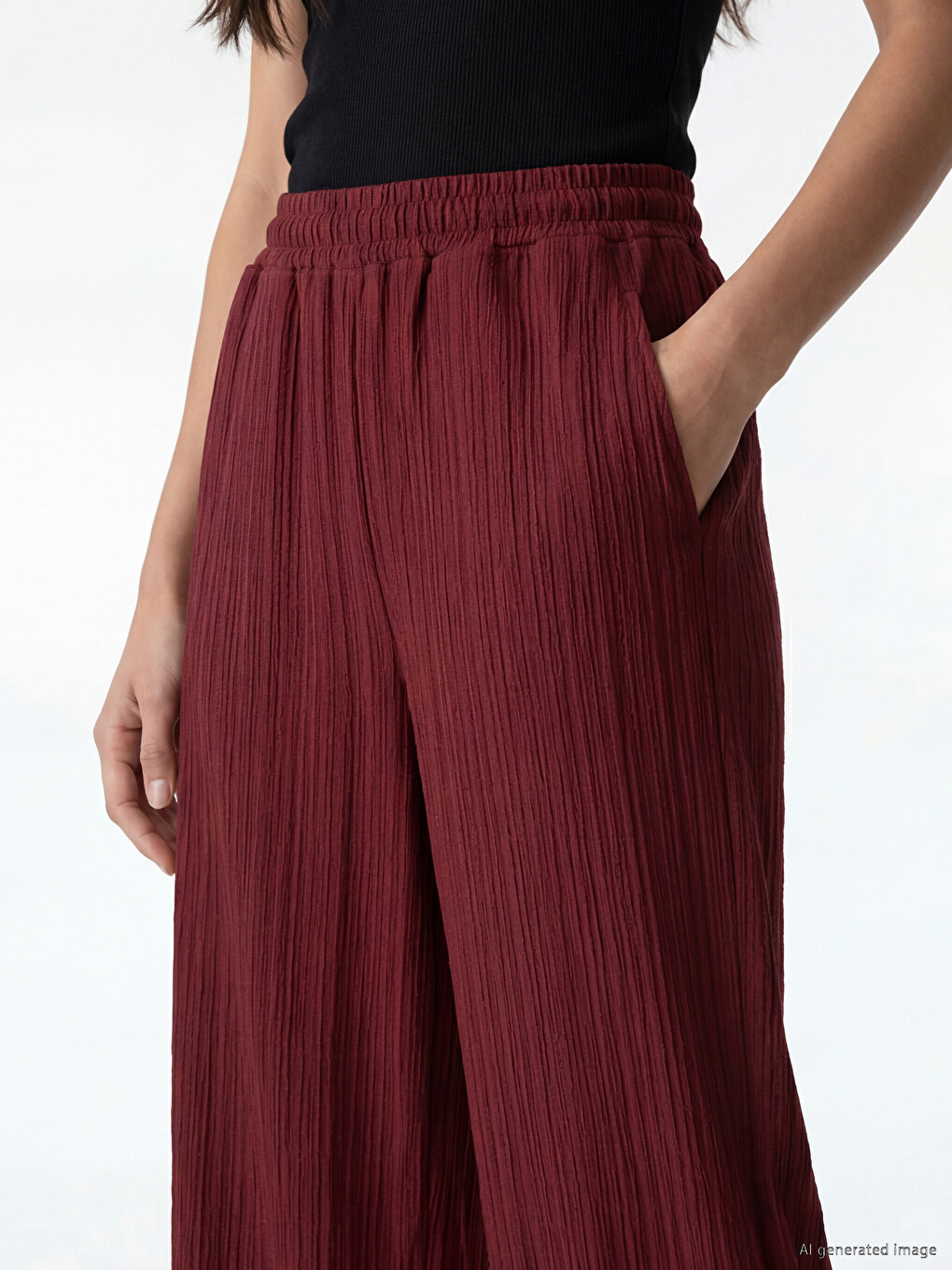 Elastic Waist Textured Women's Trousers-2