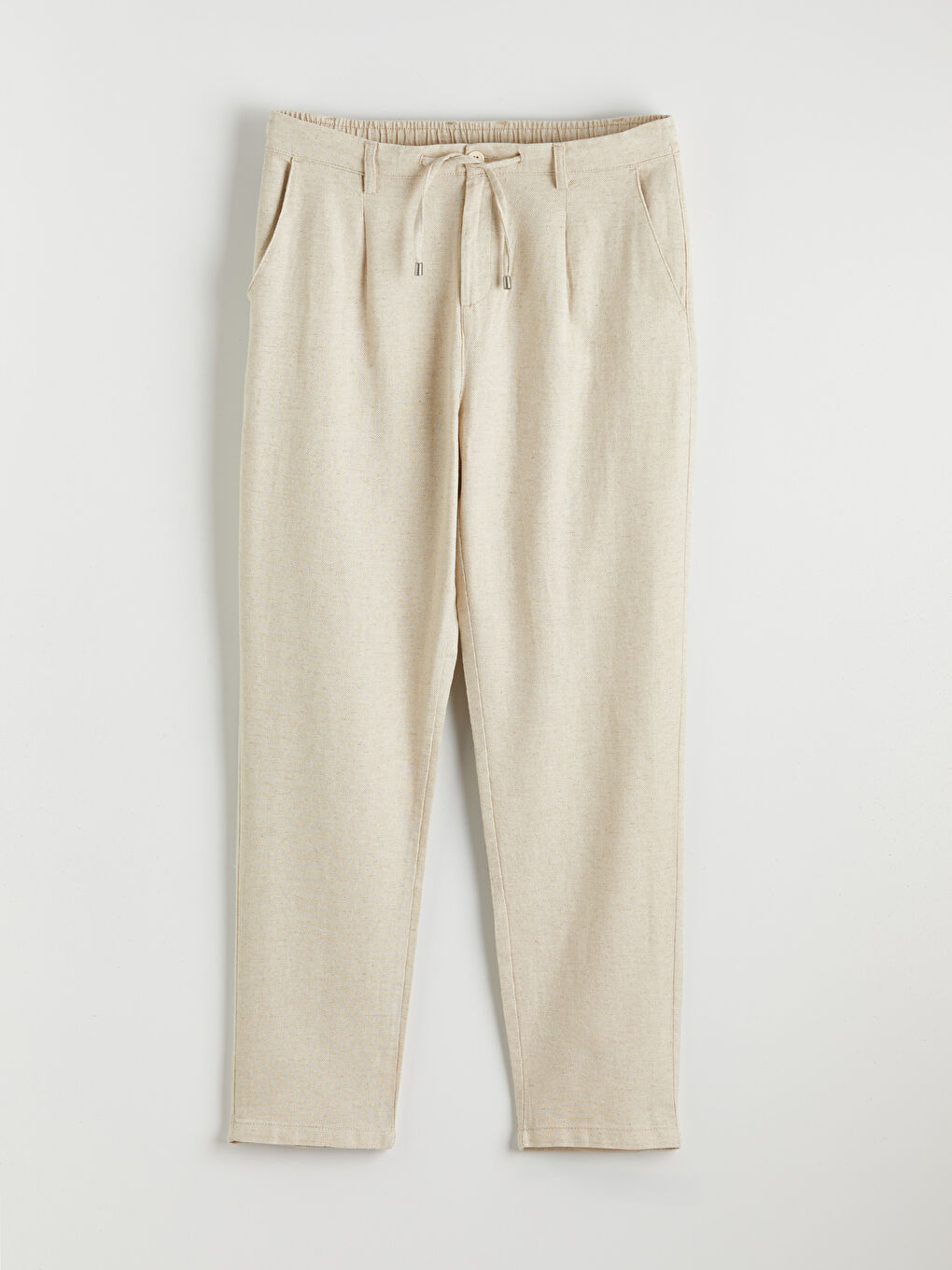 Regular Fit Linen Blend Men's Pleated Trousers-4