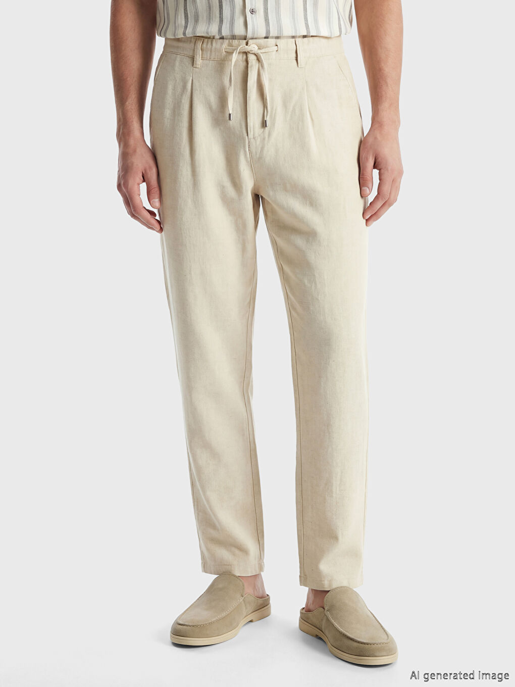Regular Fit Linen Blend Men's Pleated Trousers-1
