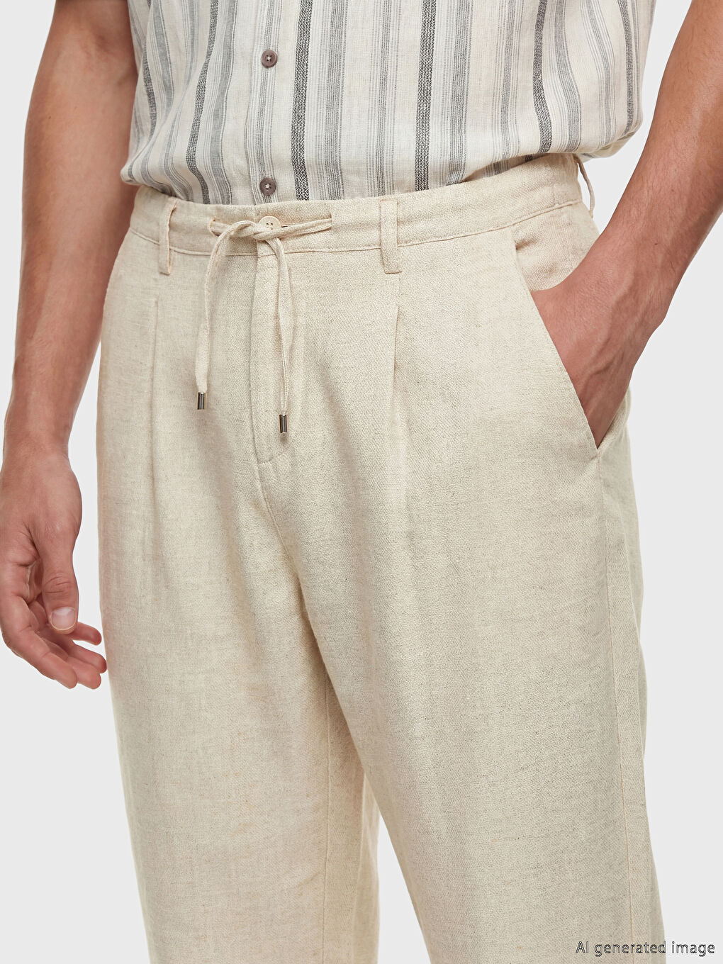 Regular Fit Linen Blend Men's Pleated Trousers-2