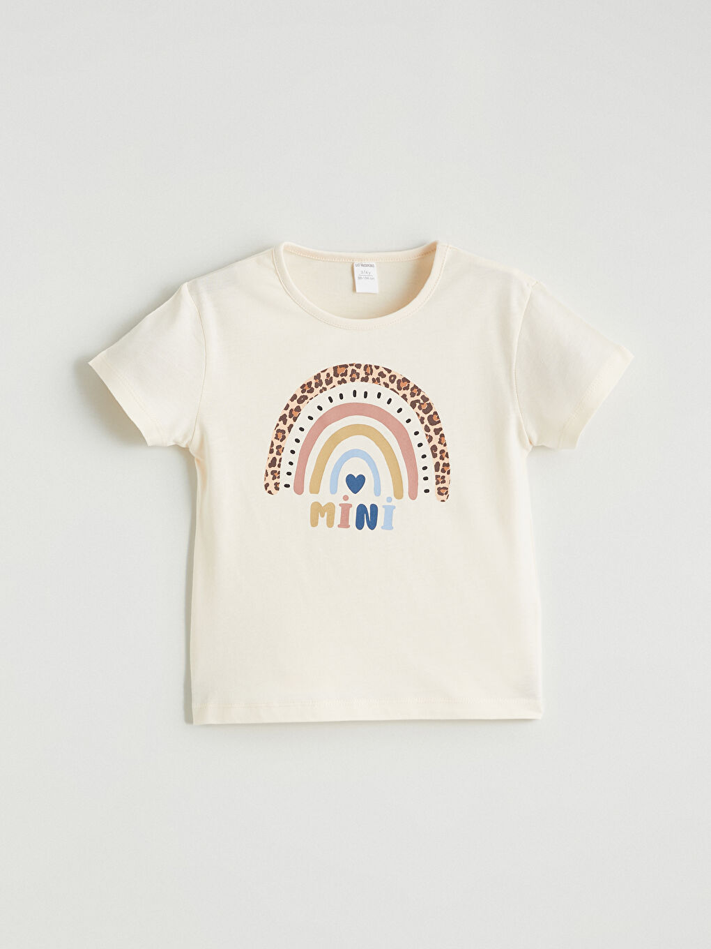 Bej Bisiklet Yaka Baskılı Kız Çocuk Tişört