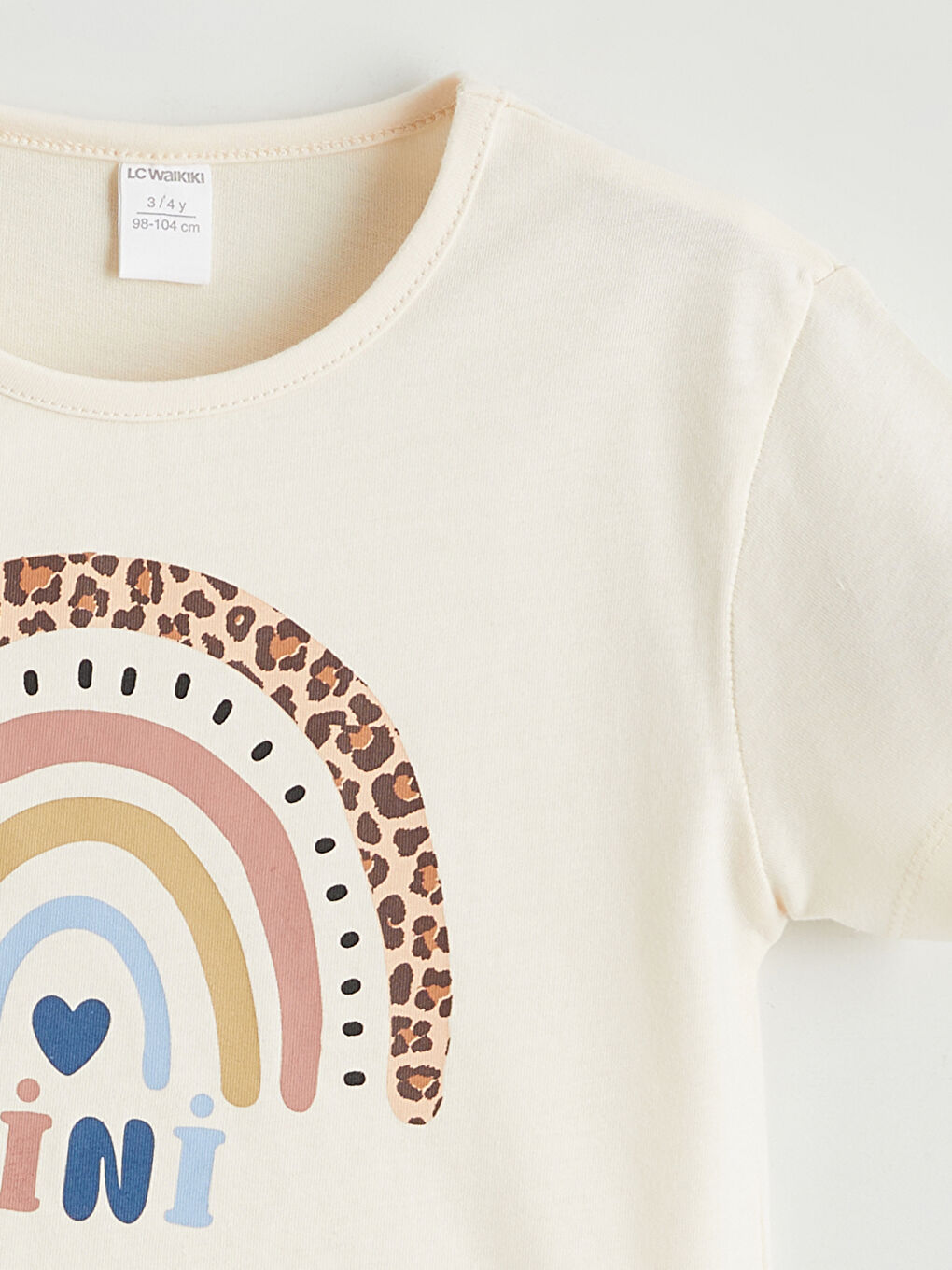 Bej Bisiklet Yaka Baskılı Kız Çocuk Tişört-1