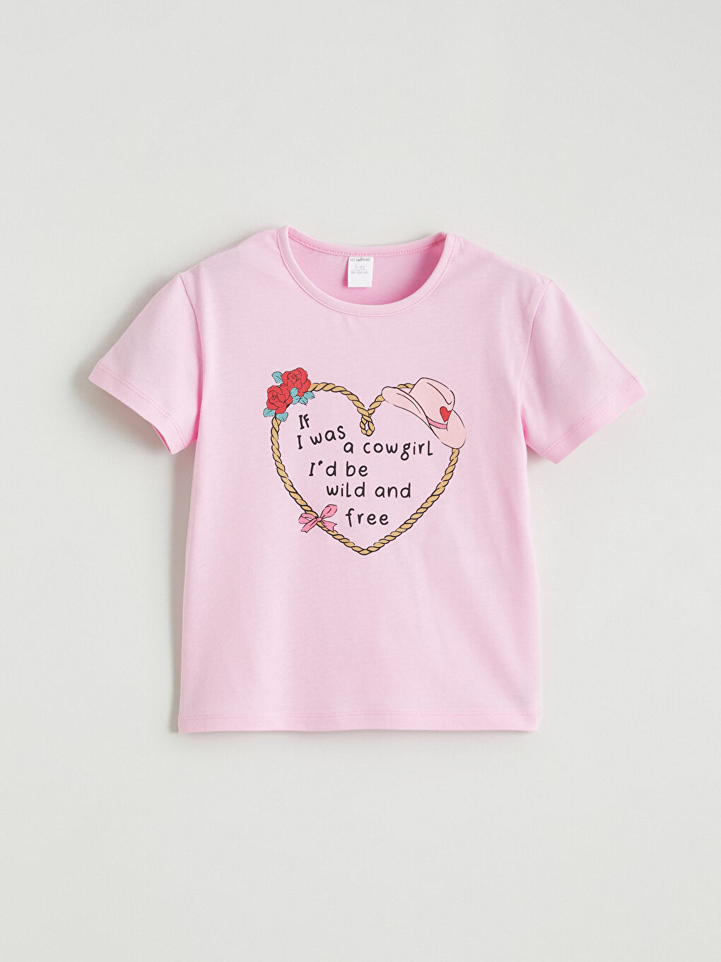 Pembe Bisiklet Yaka Baskılı Kız Çocuk Tişört