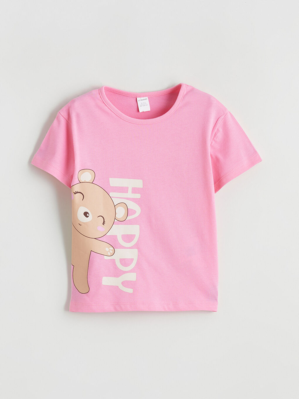 Pembe Bisiklet Yaka Baskılı Kız Çocuk Tişört	