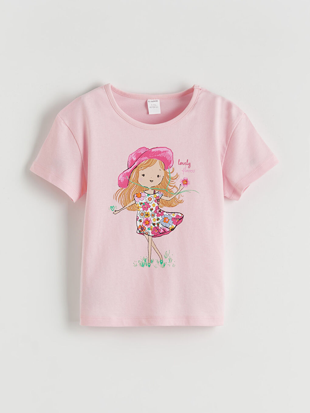 Pembe Bisiklet Yaka Baskılı Kız Çocuk Tişört	