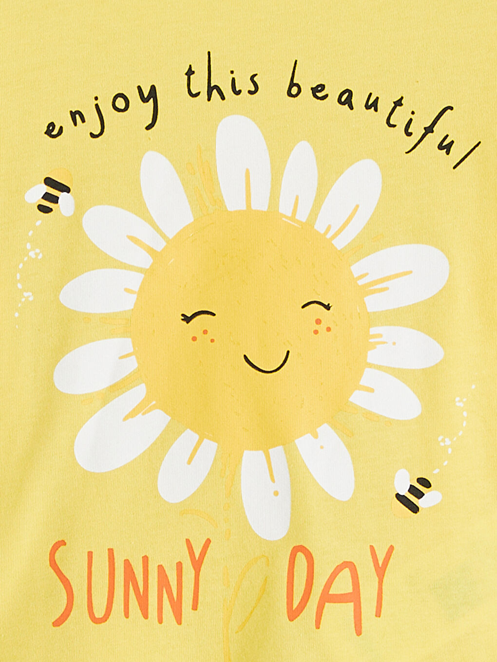 Sarı Bisiklet Yaka Baskılı Kız Çocuk Tişört	-1