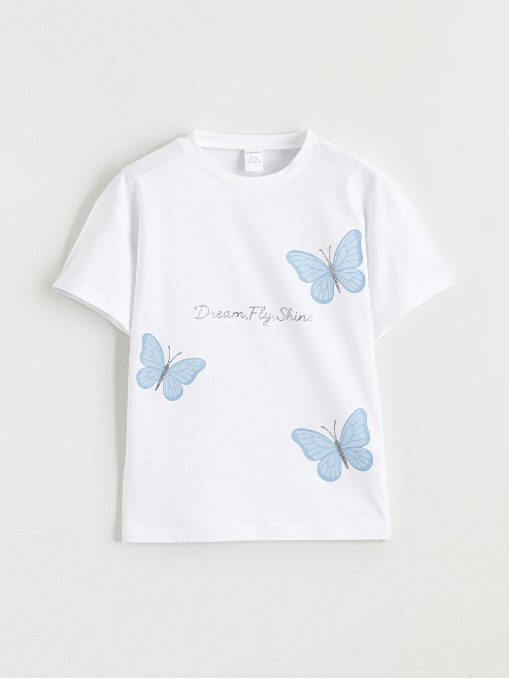 Beyaz Kelebek Baskılı Kız Çocuk Tişört