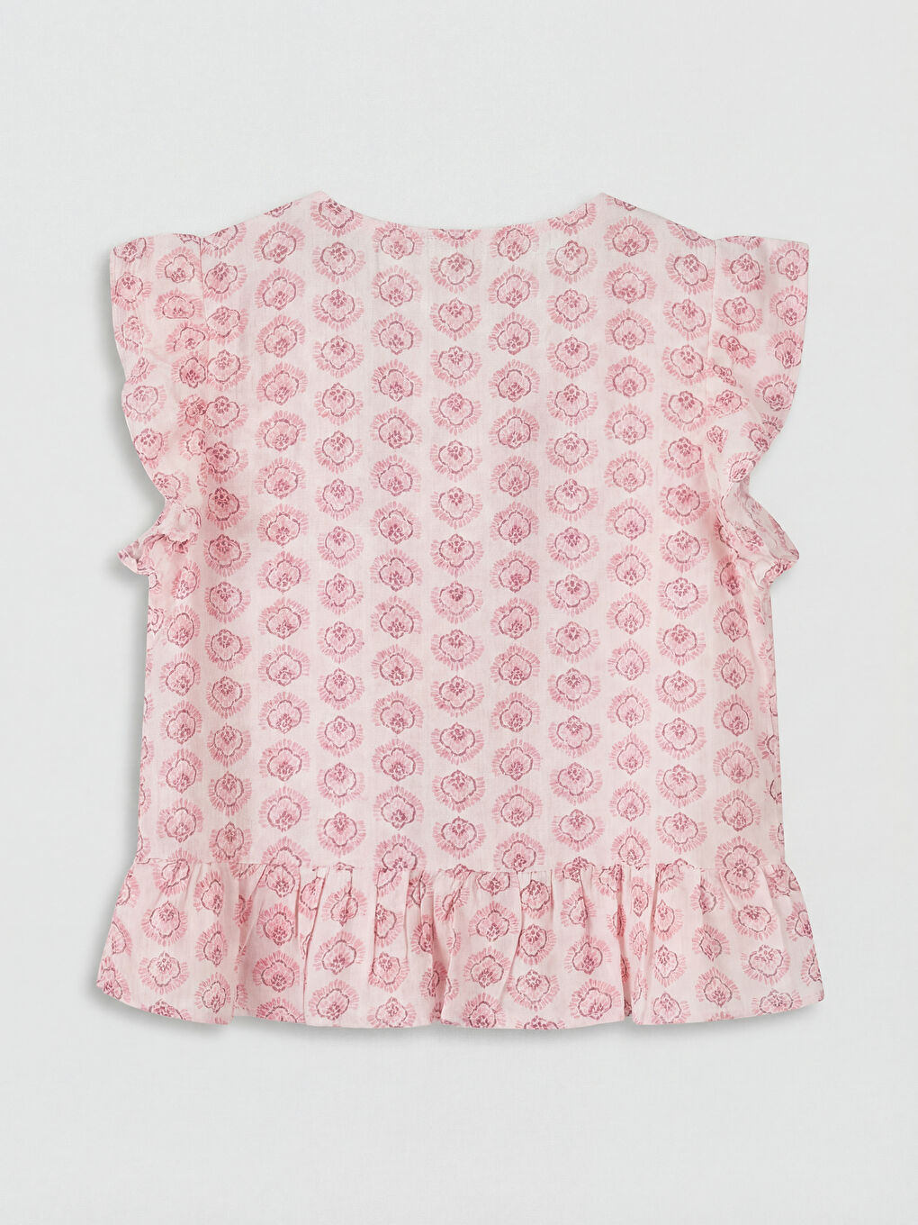 Pembe Desenli Fırfırlı Kız Çocuk Gömlek-1
