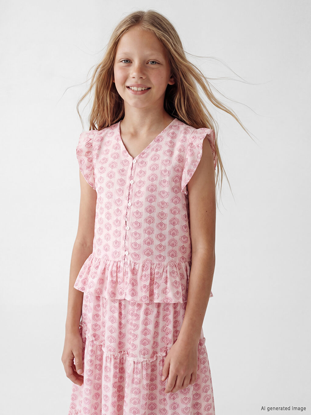 Patterned Frilled Girls' Shirt-1
