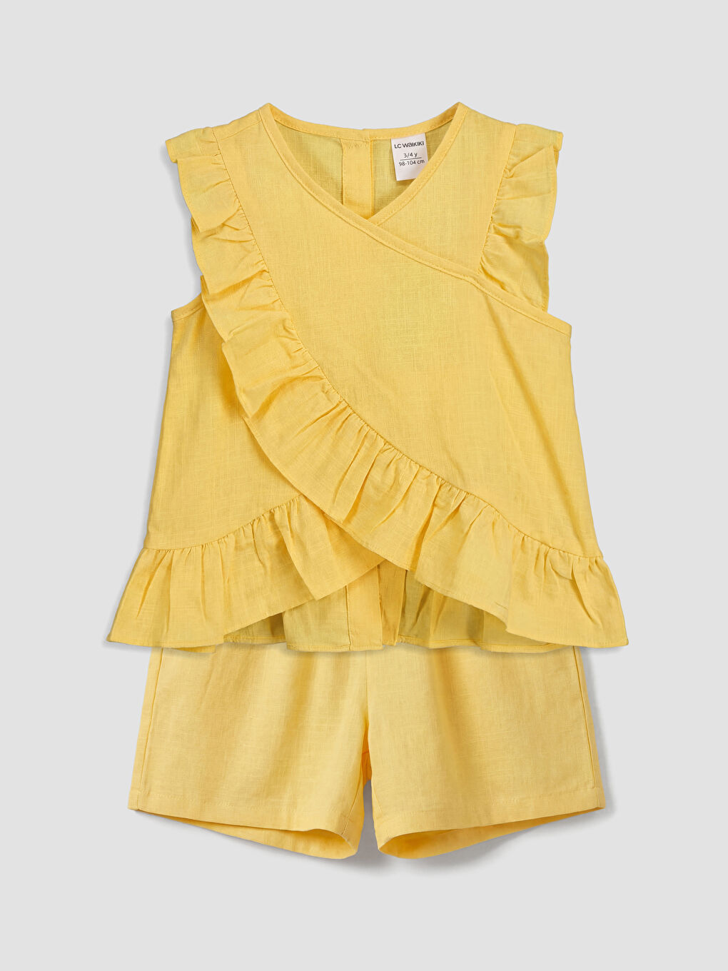 Leinenoptik Mädchen Blusen- und Shorts-Set