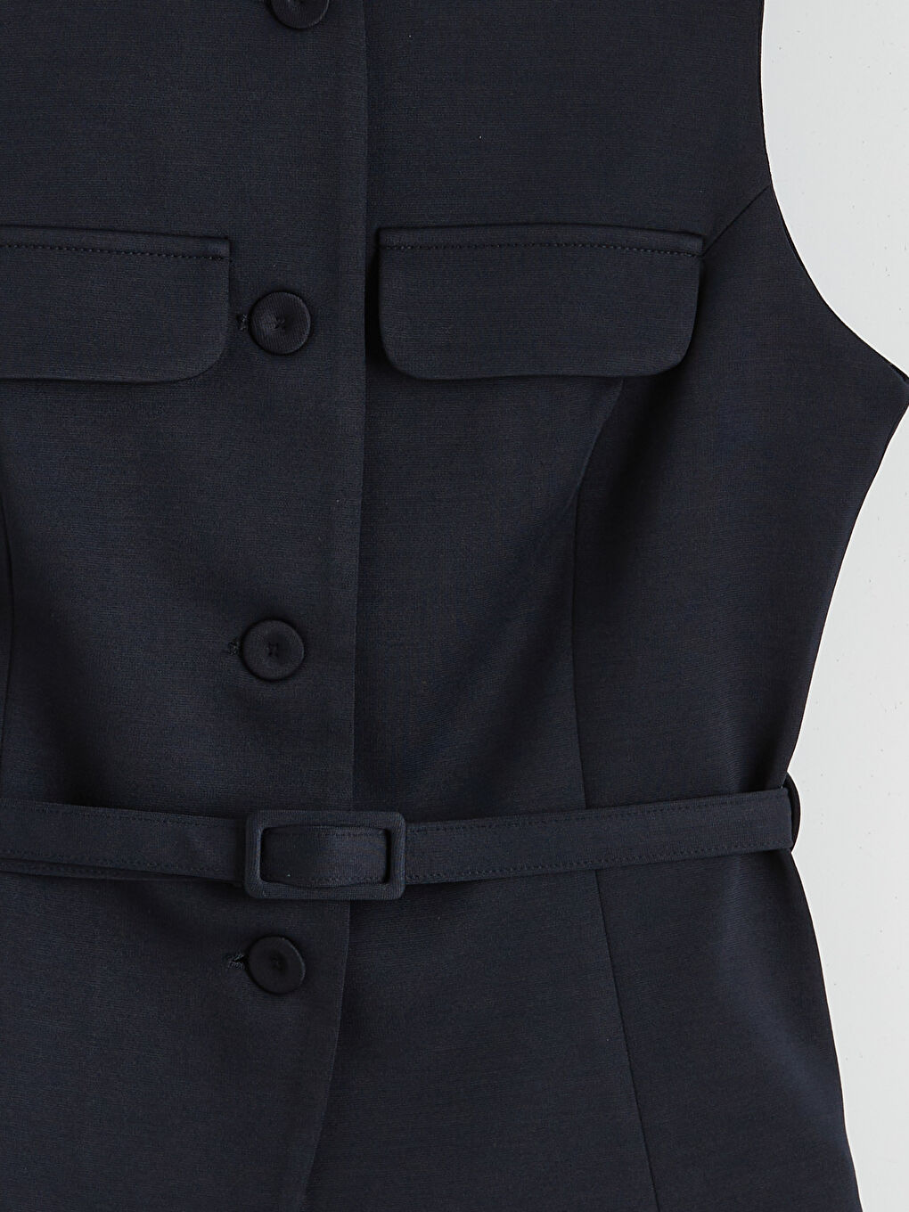 Lacivert Bisiklet Yaka Beli Kemerli Kadın Yelek-5