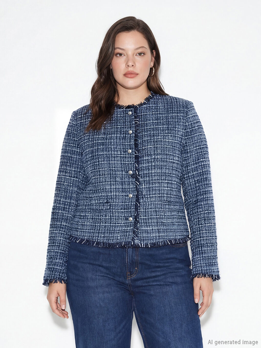 Кръгло деколте Каре Жена Туид Яке-1