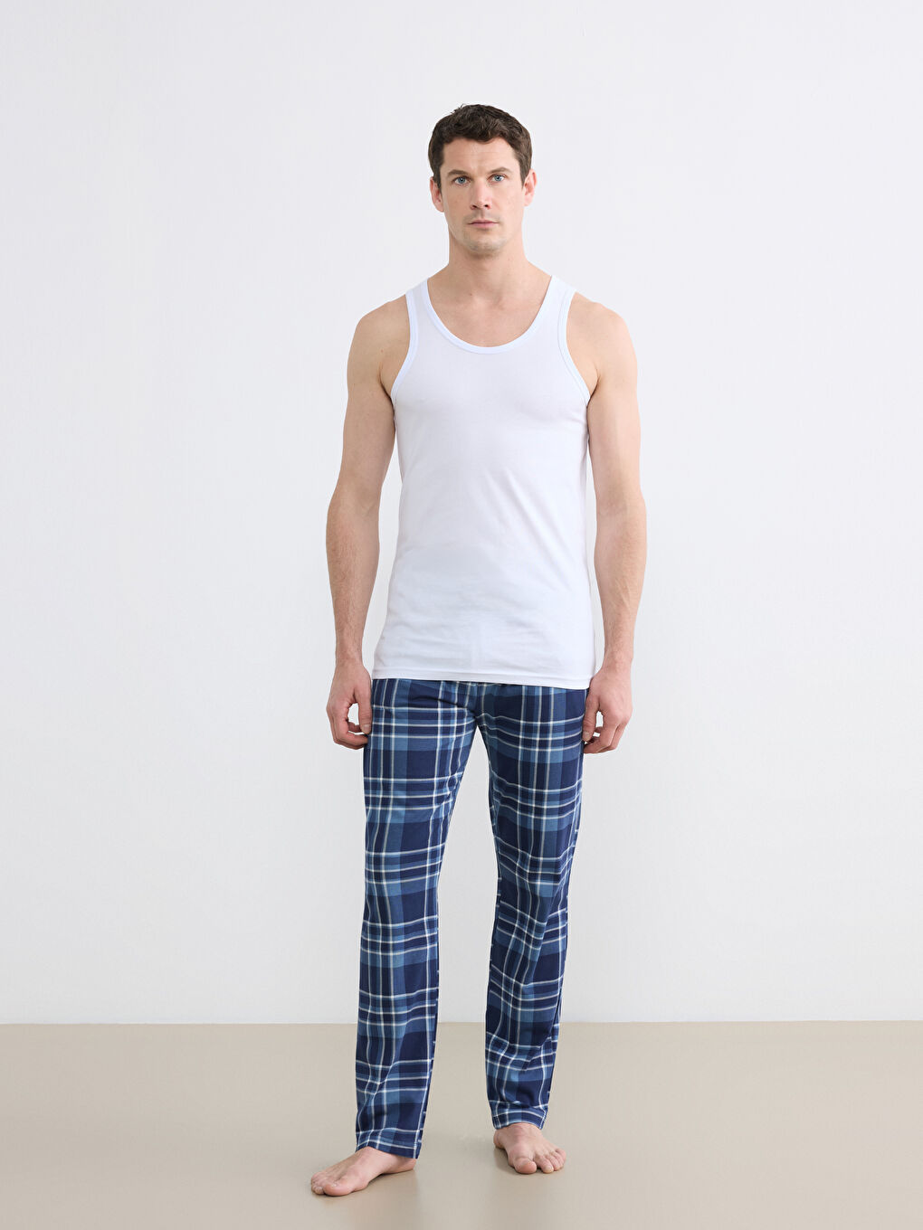 Lacivert Standart Kalıp Ekose Erkek Pijama Altı