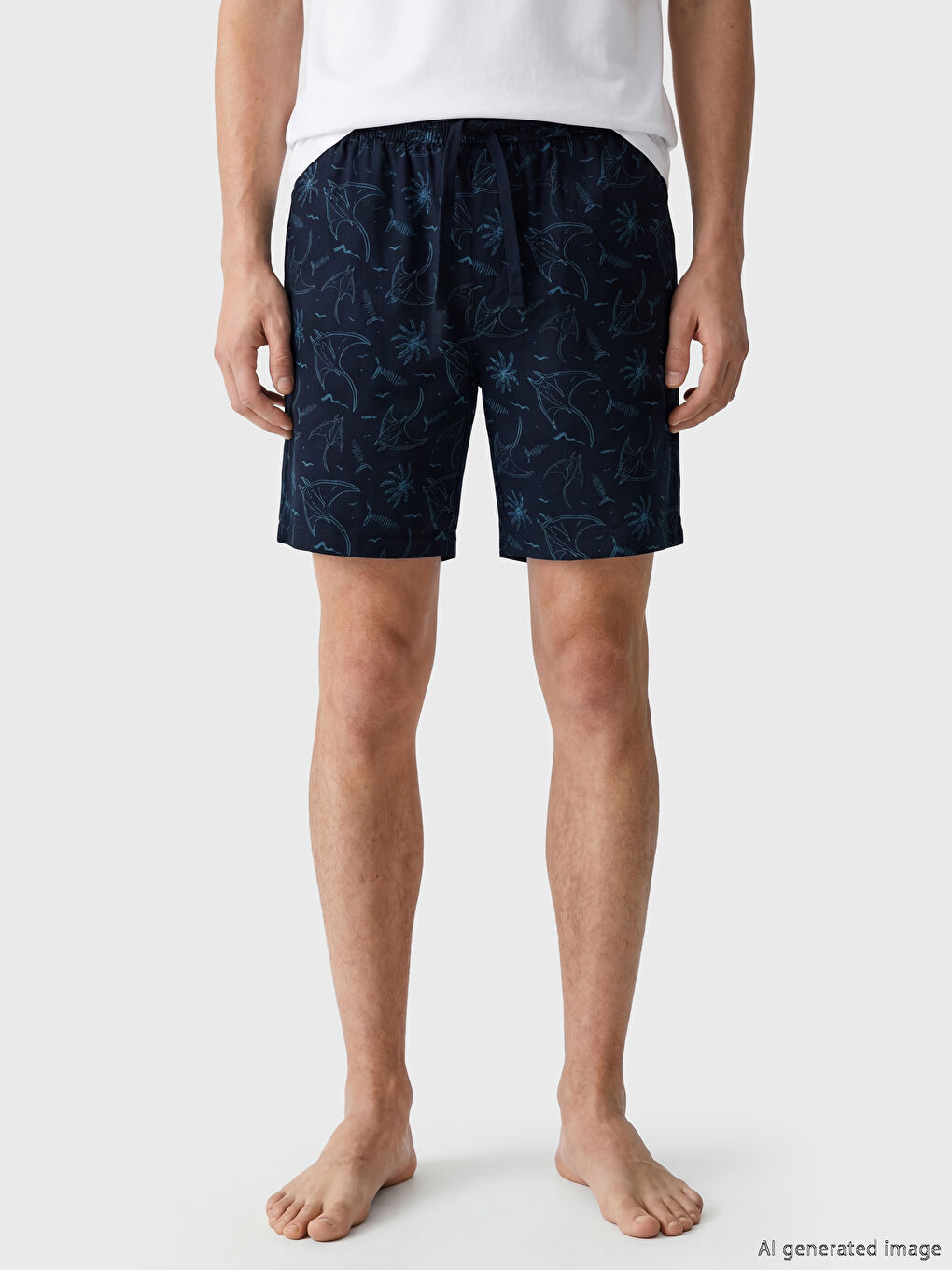 Lacivert Slim Fit Baskılı Erkek Pijama Alt Şort-1