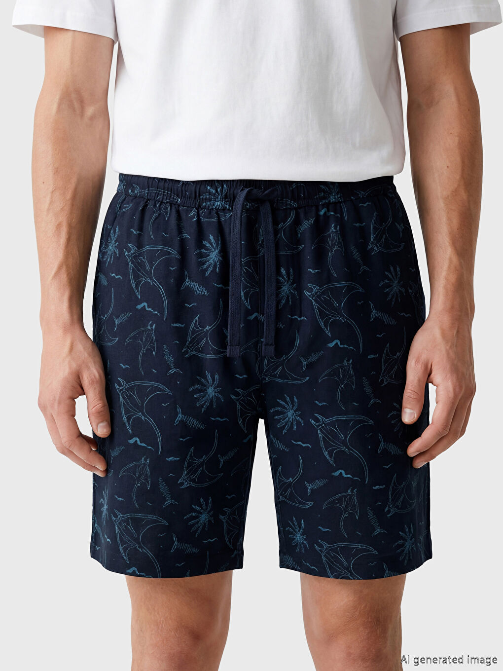 Lacivert Slim Fit Baskılı Erkek Pijama Alt Şort-2
