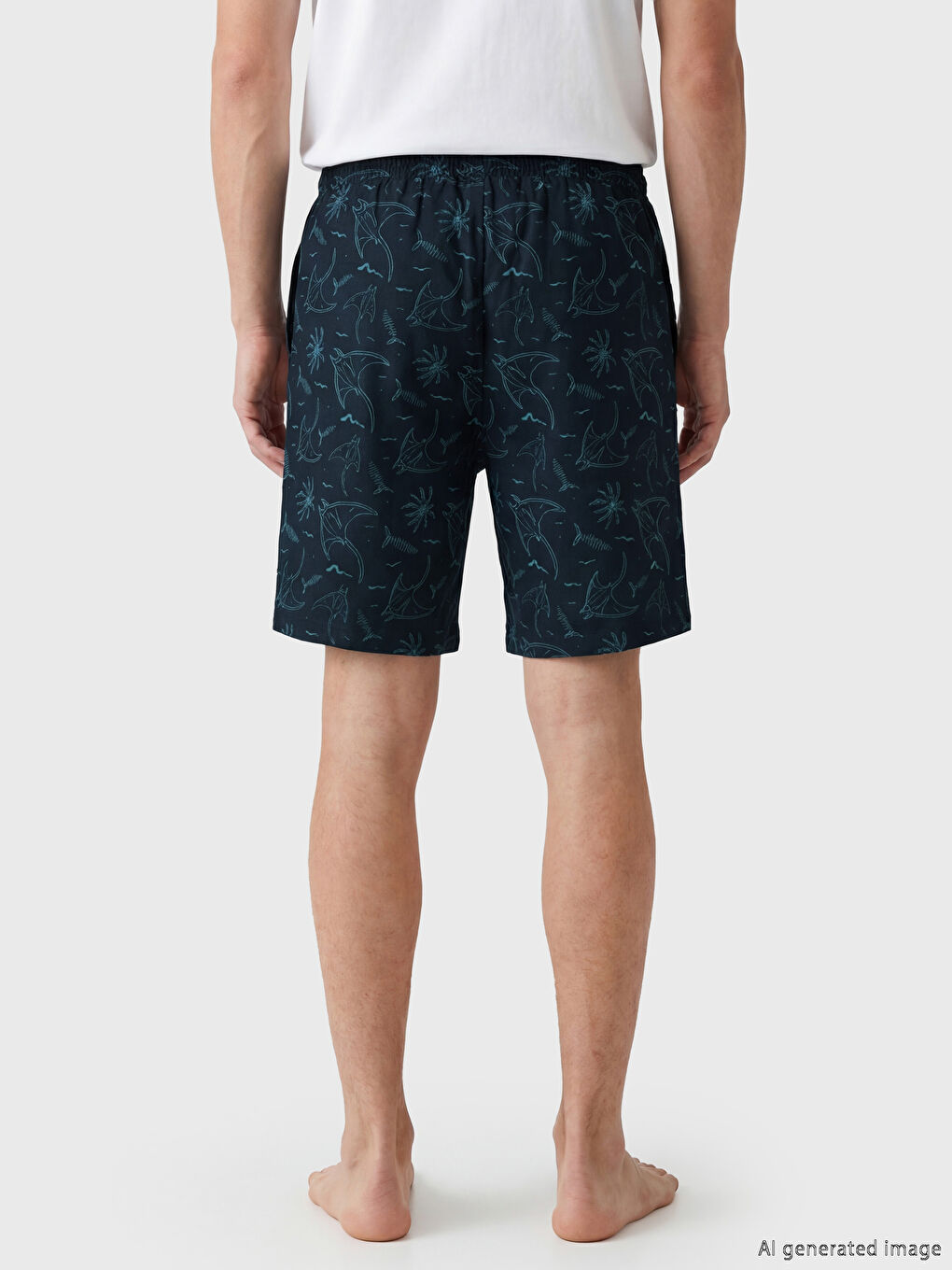 Lacivert Slim Fit Baskılı Erkek Pijama Alt Şort-3