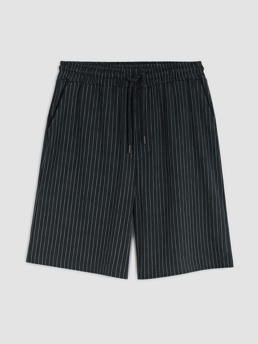 Siyah Regular Fit Çizgili Erkek Şort